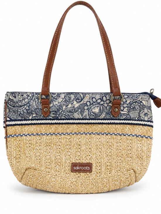 Sakroots Handbags - Sakroots Ellis Small Satchel Purse, Woven Straw Tote, Boho Summer Shoulder Purse